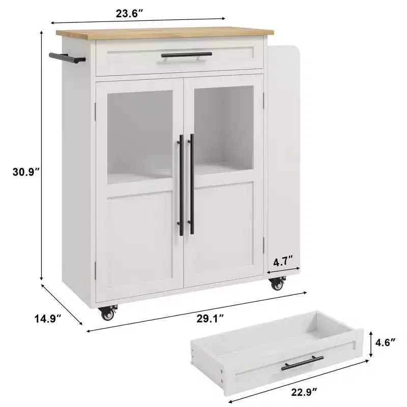 Rolling Wooden Kitchen Island with Drawer, Kitchen Cart with Storage Cabinet on Wheels, Thicker Wooden Top Trolley Island with 3 Spice Rack