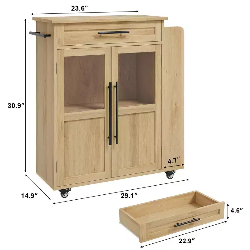 Rolling Wooden Kitchen Island with Drawer, Kitchen Cart with Storage Cabinet on Wheels, Thicker Wooden Top Trolley Island with 3 Spice Rack