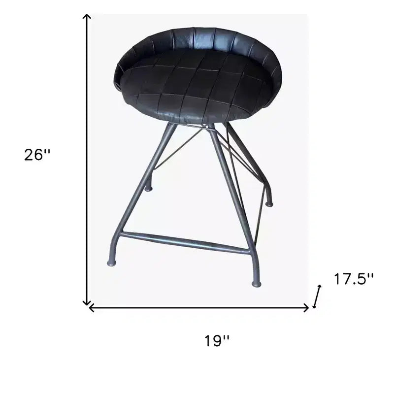 HomeRoots 24 Gray Leather and Iron Low Back Counter Height Swivel Bar Chair