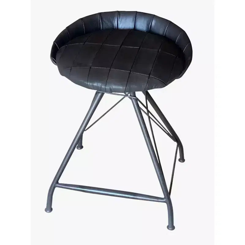 HomeRoots 24 Gray Leather and Iron Low Back Counter Height Swivel Bar Chair