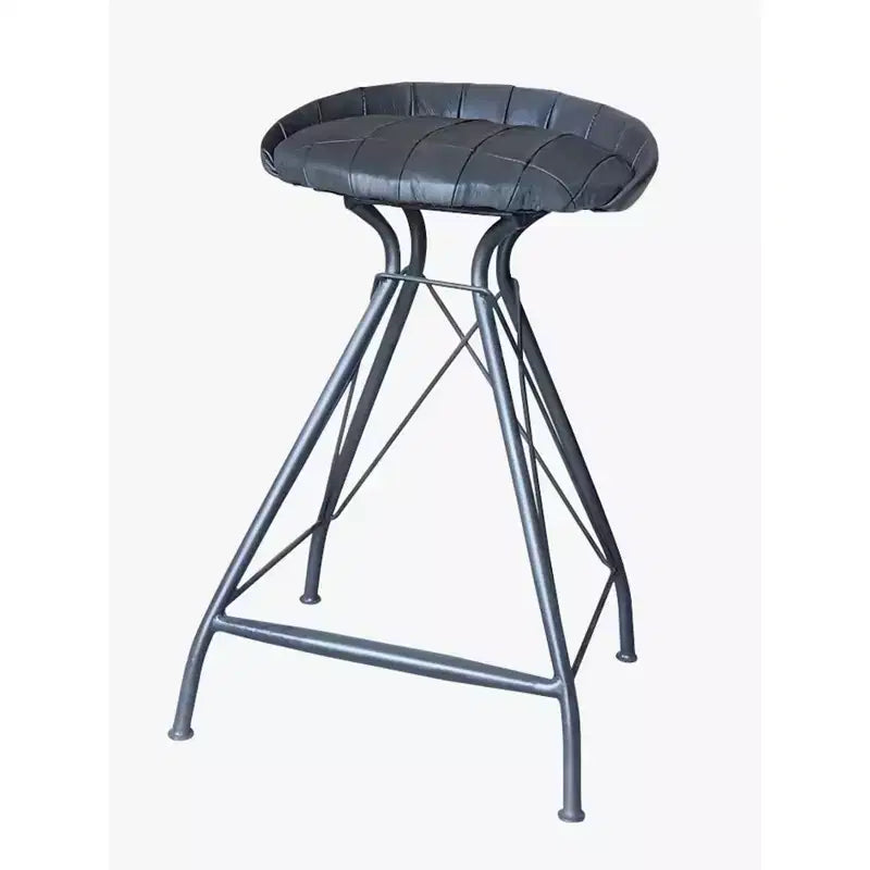 HomeRoots 24 Gray Leather and Iron Low Back Counter Height Swivel Bar Chair