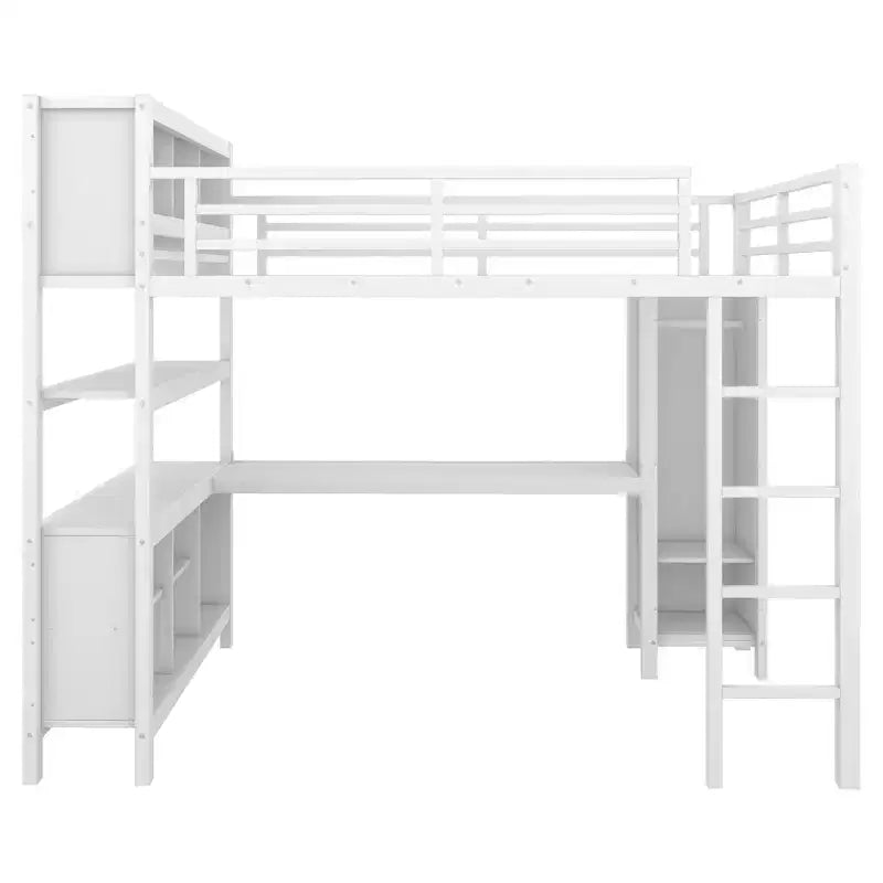 Okak Full/Queen Size Loft Bed with Wardrobe & L-Shaped Desk,Heavy Duty Metal Bunk Beds with Storage,High Loft Beds for Teens & Adults