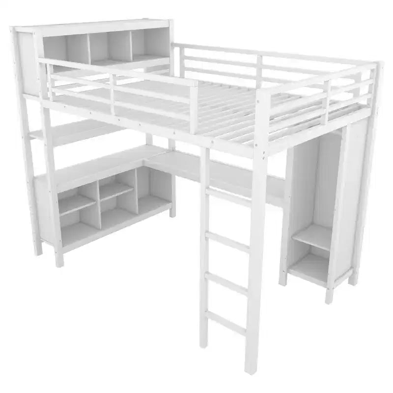 Okak Full/Queen Size Loft Bed with Wardrobe & L-Shaped Desk,Heavy Duty Metal Bunk Beds with Storage,High Loft Beds for Teens & Adults