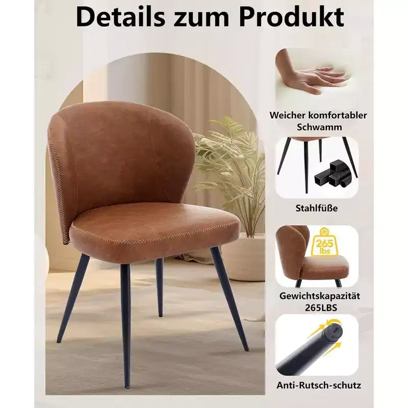 Dining Chairs Set of 2, Modern Kitchen Chairs, Armless Faux Leather Upholstered Accent Side Chair