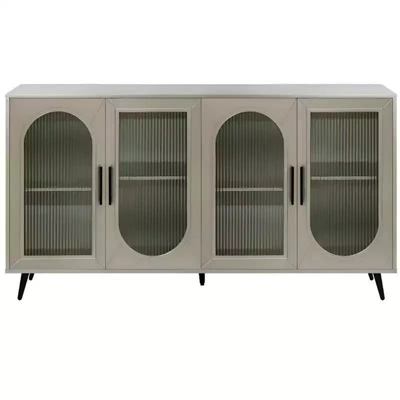 HomeRoots 60 Gold Wood And Glass Sideboard with Four Doors