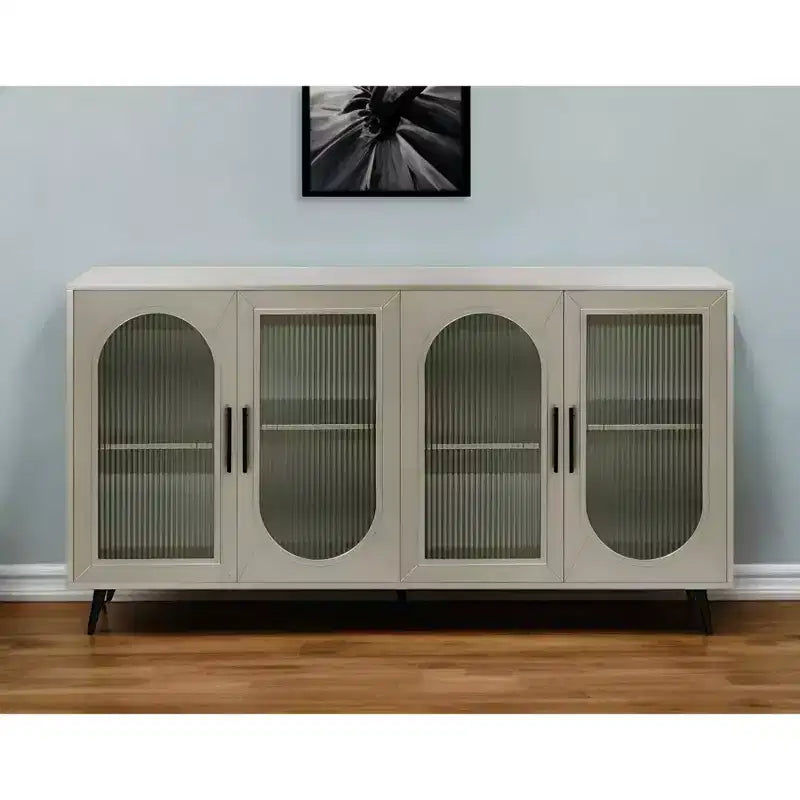 HomeRoots 60 Gold Wood And Glass Sideboard with Four Doors