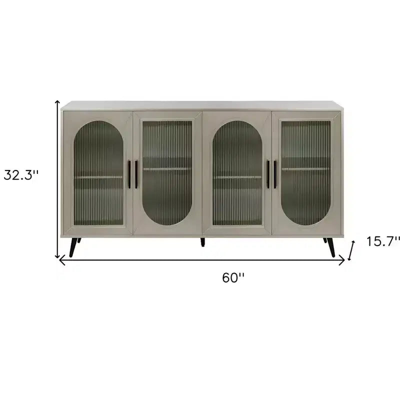 HomeRoots 60 Gold Wood And Glass Sideboard with Four Doors