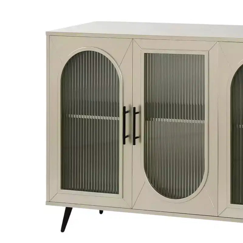 HomeRoots 60 Gold Wood And Glass Sideboard with Four Doors
