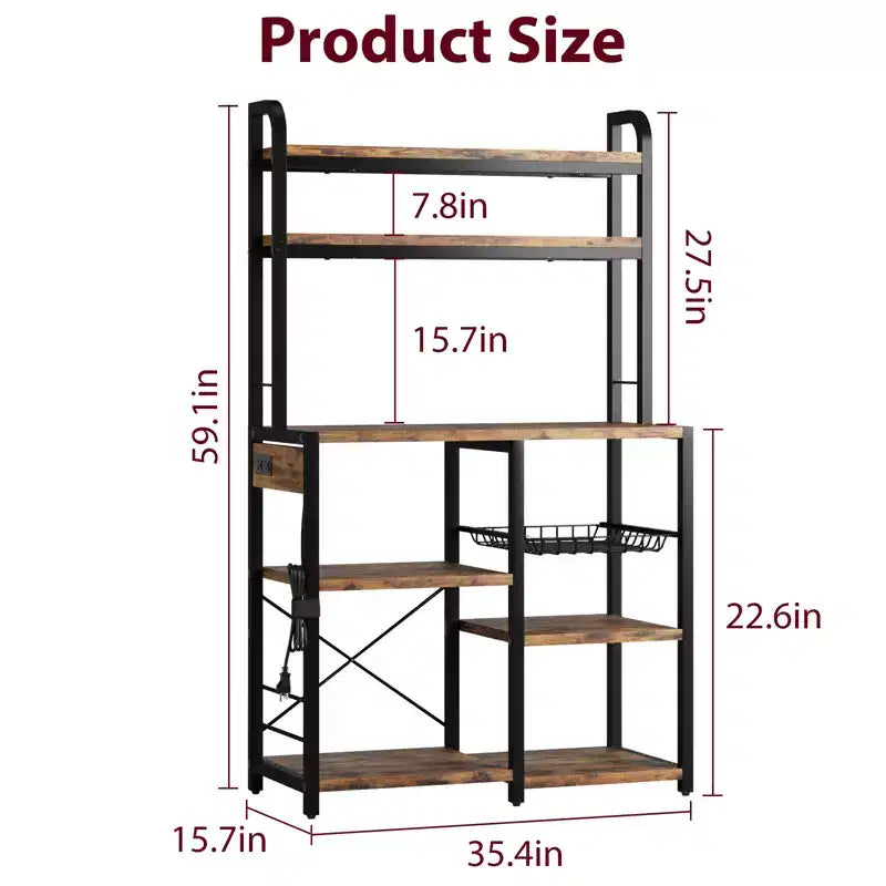 6 Tier Bakers Rack with Power OutletMicrowave Stand and Coffee Bar Table for Kitchen Storage of Spices, and Pans