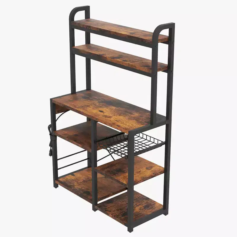 6 Tier Bakers Rack with Power OutletMicrowave Stand and Coffee Bar Table for Kitchen Storage of Spices, and Pans