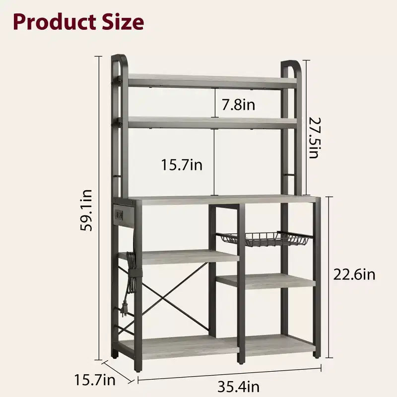 6 Tier Bakers Rack with Power OutletMicrowave Stand and Coffee Bar Table for Kitchen Storage of Spices, and Pans