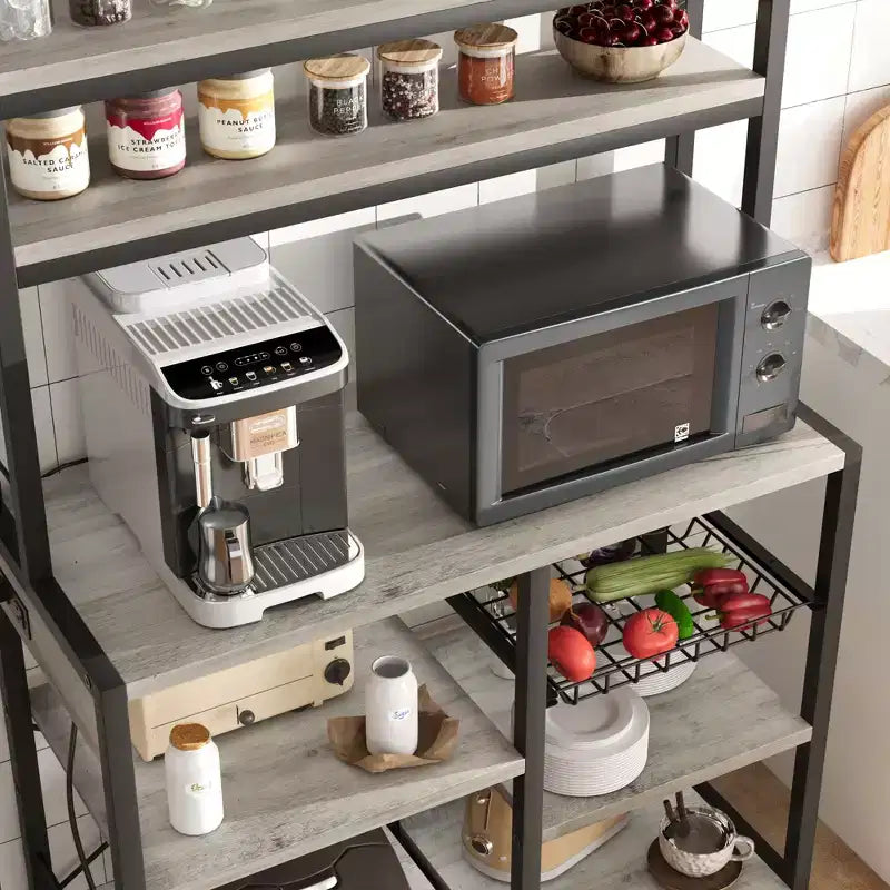 6 Tier Bakers Rack with Power OutletMicrowave Stand and Coffee Bar Table for Kitchen Storage of Spices, and Pans