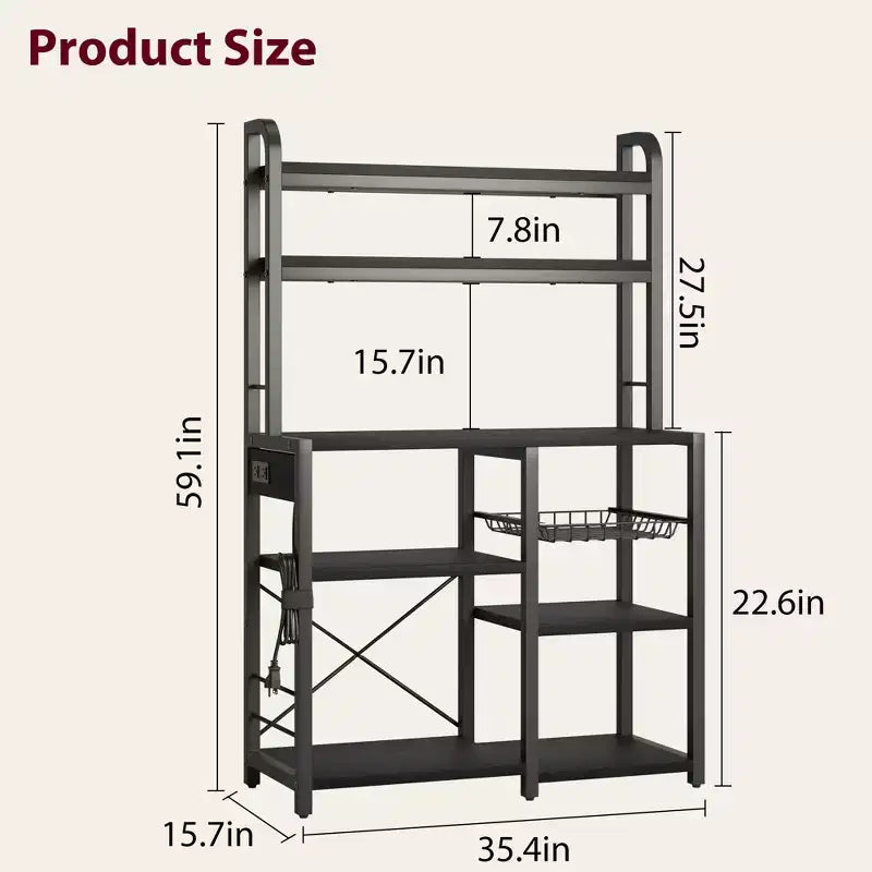 6 Tier Bakers Rack with Power OutletMicrowave Stand and Coffee Bar Table for Kitchen Storage of Spices, and Pans