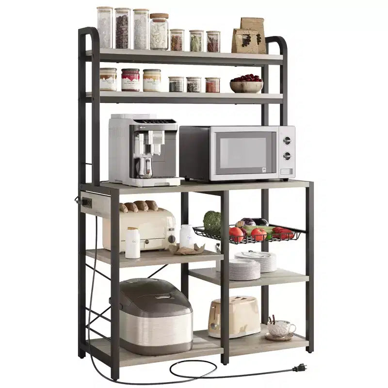 6 Tier Bakers Rack with Power OutletMicrowave Stand and Coffee Bar Table for Kitchen Storage of Spices, and Pans