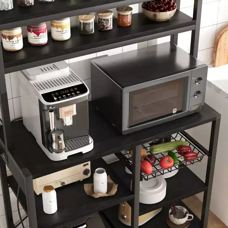6 Tier Bakers Rack with Power OutletMicrowave Stand and Coffee Bar Table for Kitchen Storage of Spices, and Pans