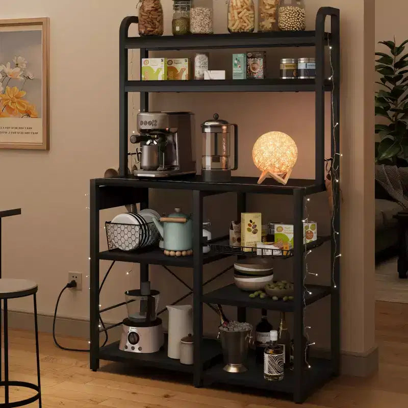6 Tier Bakers Rack with Power OutletMicrowave Stand and Coffee Bar Table for Kitchen Storage of Spices, and Pans