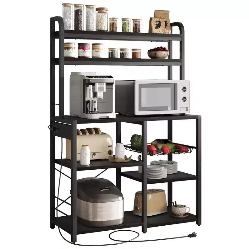 6 Tier Bakers Rack with Power OutletMicrowave Stand and Coffee Bar Table for Kitchen Storage of Spices, and Pans