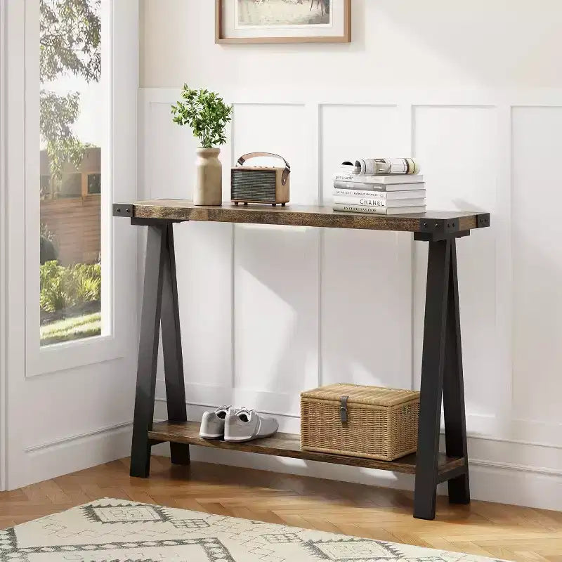 Table de console étroite de ferme, table de console de 43,3 po avec rangement