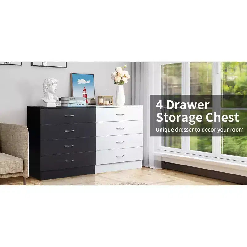 Karl Home 4-Drawer White Particle Board 25.98in. W Chest of Drawer