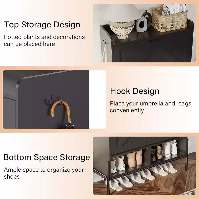 Whizmax 2-Drawer Shoe Cabinet, Freestanding Entryway Organizer with Flip-Up Doors, Metal Legs, Narrow Shoe Rack for Dry/Wet Separation Storage