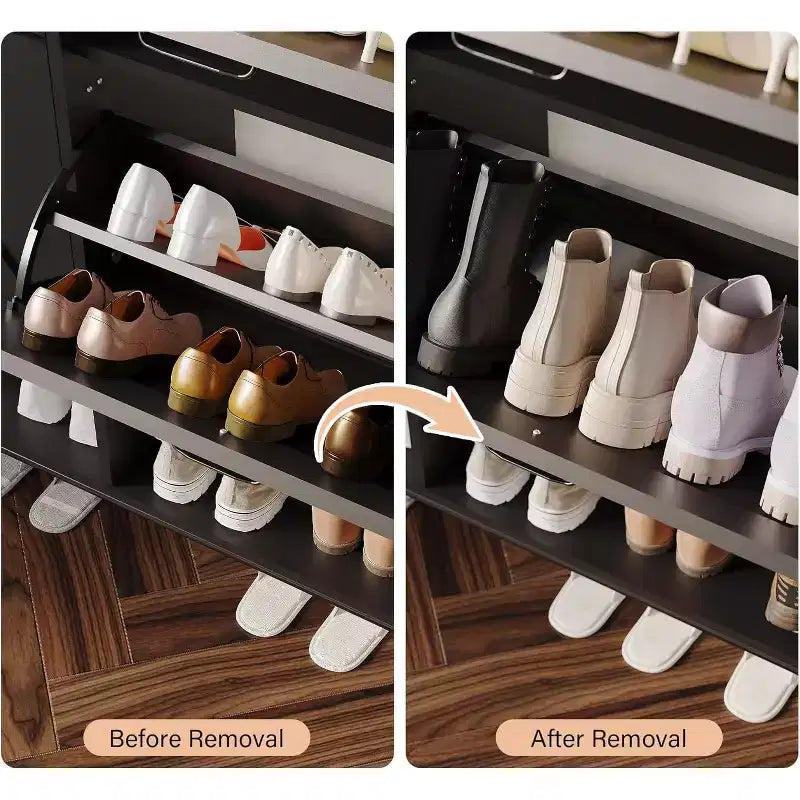 Whizmax 2-Drawer Shoe Cabinet, Freestanding Entryway Organizer with Flip-Up Doors, Metal Legs, Narrow Shoe Rack for Dry/Wet Separation Storage