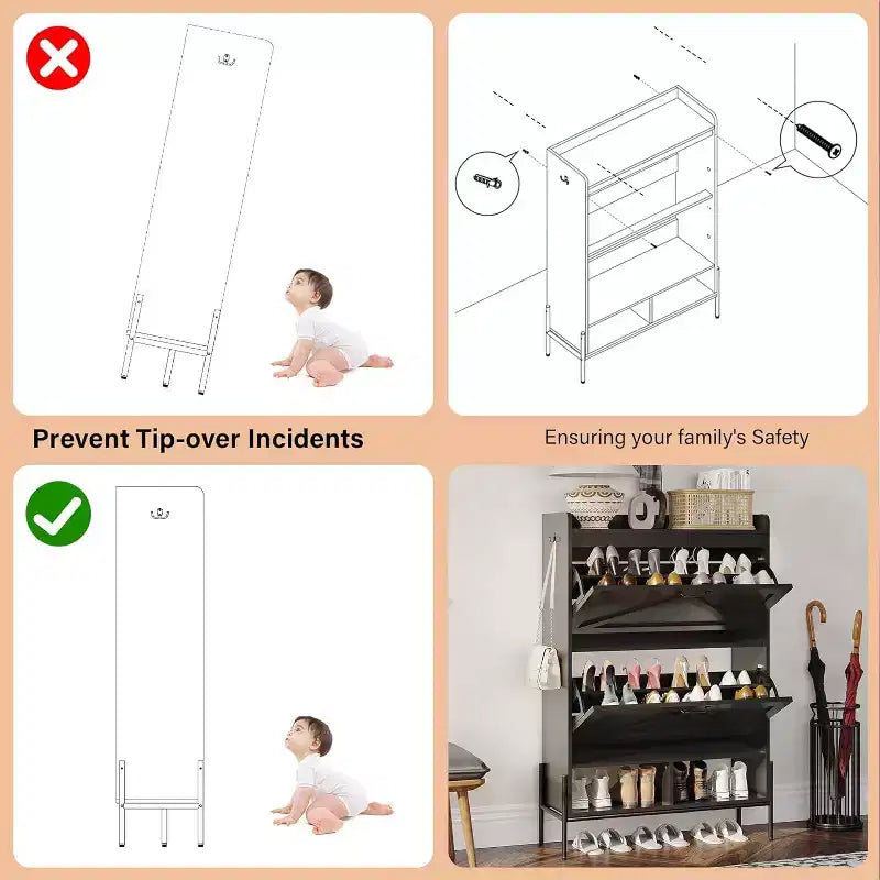 Whizmax 2-Drawer Shoe Cabinet, Freestanding Entryway Organizer with Flip-Up Doors, Metal Legs, Narrow Shoe Rack for Dry/Wet Separation Storage