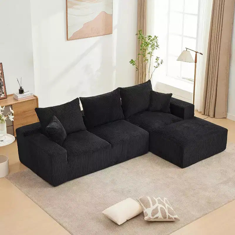 110In Oversized L-Shaped Sofa, Cloud Sectional Couch w/Chaise Throw Pillows, Soft Corduroy Boneless Foam Sofa for Living Rooms, Apartments, Dorms