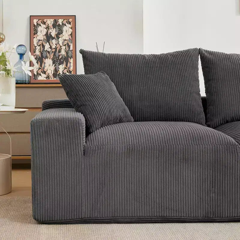 110In Oversized L-Shaped Sofa, Cloud Sectional Couch w/Chaise Throw Pillows, Soft Corduroy Boneless Foam Sofa for Living Rooms, Apartments, Dorms
