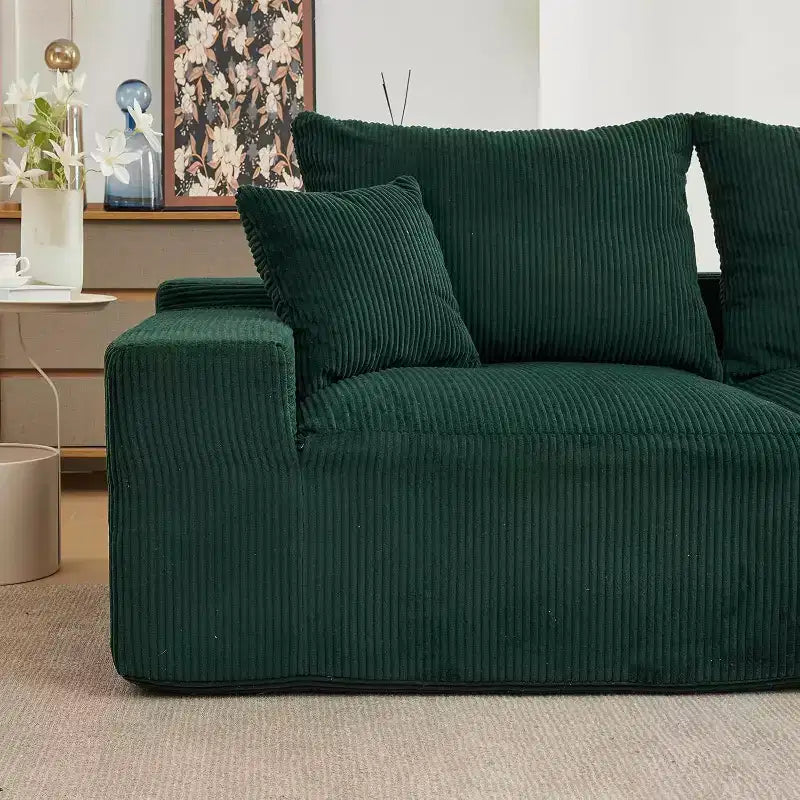 110In Oversized L-Shaped Sofa, Cloud Sectional Couch w/Chaise Throw Pillows, Soft Corduroy Boneless Foam Sofa for Living Rooms, Apartments, Dorms