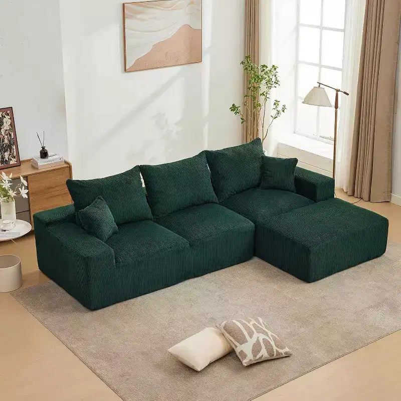 110In Oversized L-Shaped Sofa, Cloud Sectional Couch w/Chaise Throw Pillows, Soft Corduroy Boneless Foam Sofa for Living Rooms, Apartments, Dorms