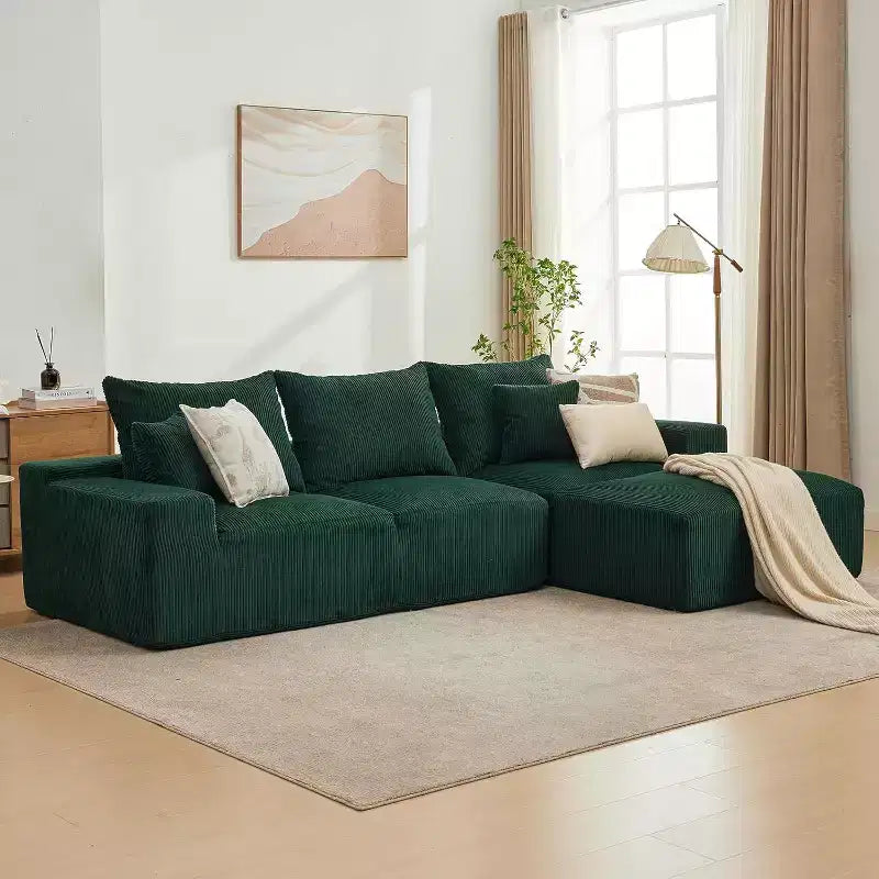 110In Oversized L-Shaped Sofa, Cloud Sectional Couch w/Chaise Throw Pillows, Soft Corduroy Boneless Foam Sofa for Living Rooms, Apartments, Dorms