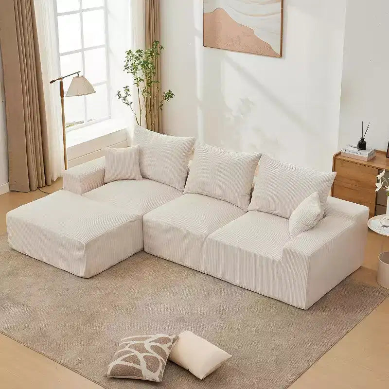 110In Oversized L-Shaped Sofa, Cloud Sectional Couch w/Chaise Throw Pillows, Soft Corduroy Boneless Foam Sofa for Living Rooms, Apartments, Dorms