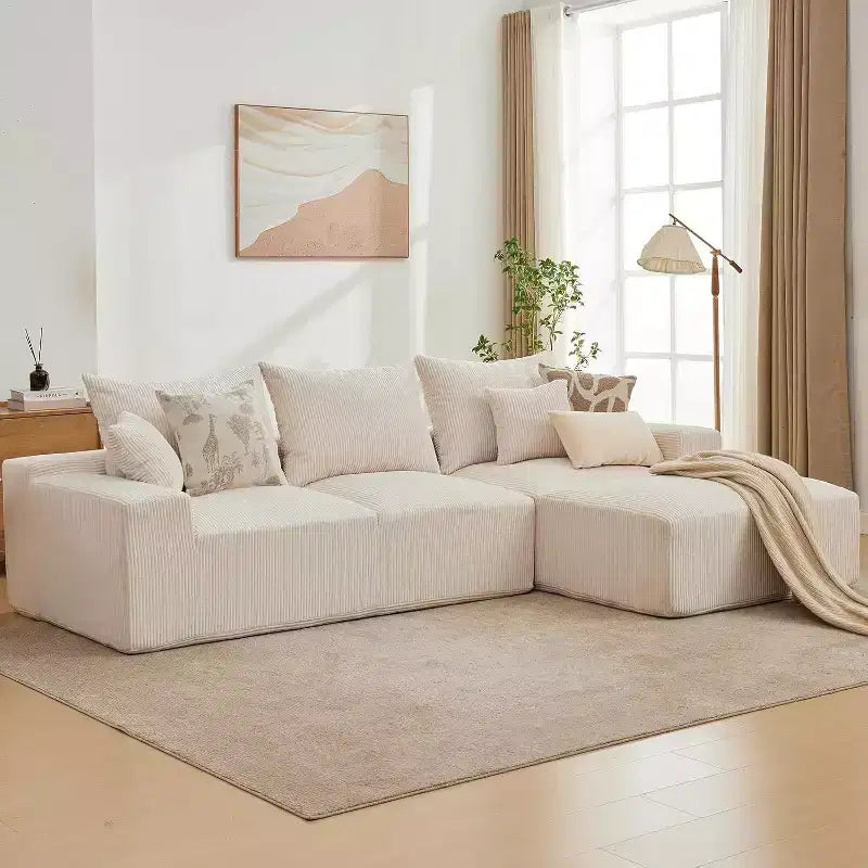 110In Oversized L-Shaped Sofa, Cloud Sectional Couch w/Chaise Throw Pillows, Soft Corduroy Boneless Foam Sofa for Living Rooms, Apartments, Dorms