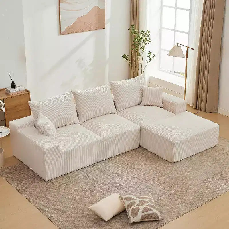 110In Oversized L-Shaped Sofa, Cloud Sectional Couch w/Chaise Throw Pillows, Soft Corduroy Boneless Foam Sofa for Living Rooms, Apartments, Dorms