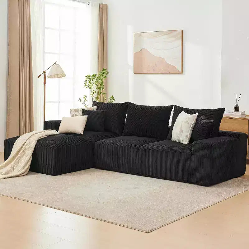 110In Oversized L-Shaped Sofa, Cloud Sectional Couch w/Chaise Throw Pillows, Soft Corduroy Boneless Foam Sofa for Living Rooms, Apartments, Dorms