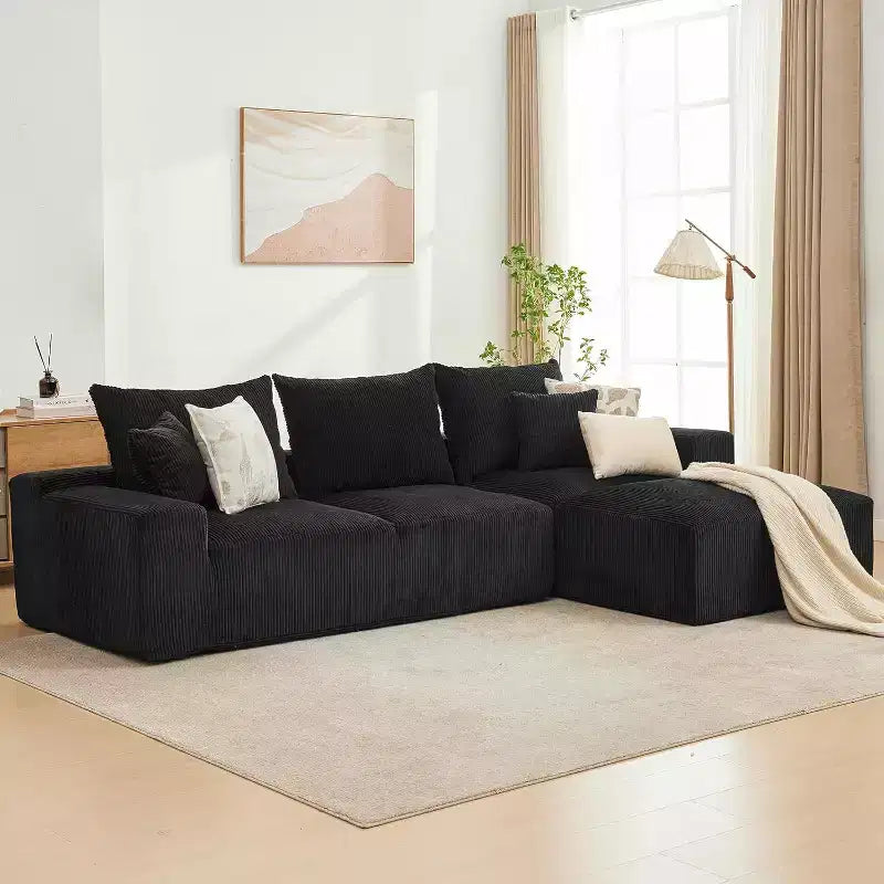 110In Oversized L-Shaped Sofa, Cloud Sectional Couch w/Chaise Throw Pillows, Soft Corduroy Boneless Foam Sofa for Living Rooms, Apartments, Dorms