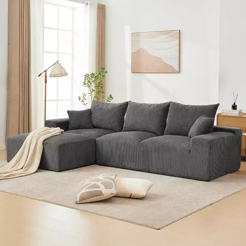 110In Oversized L-Shaped Sofa, Cloud Sectional Couch w/Chaise Throw Pillows, Soft Corduroy Boneless Foam Sofa for Living Rooms, Apartments, Dorms