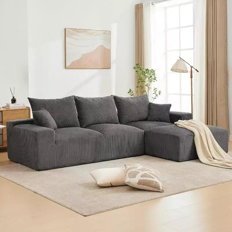 110In Oversized L-Shaped Sofa, Cloud Sectional Couch w/Chaise Throw Pillows, Soft Corduroy Boneless Foam Sofa for Living Rooms, Apartments, Dorms