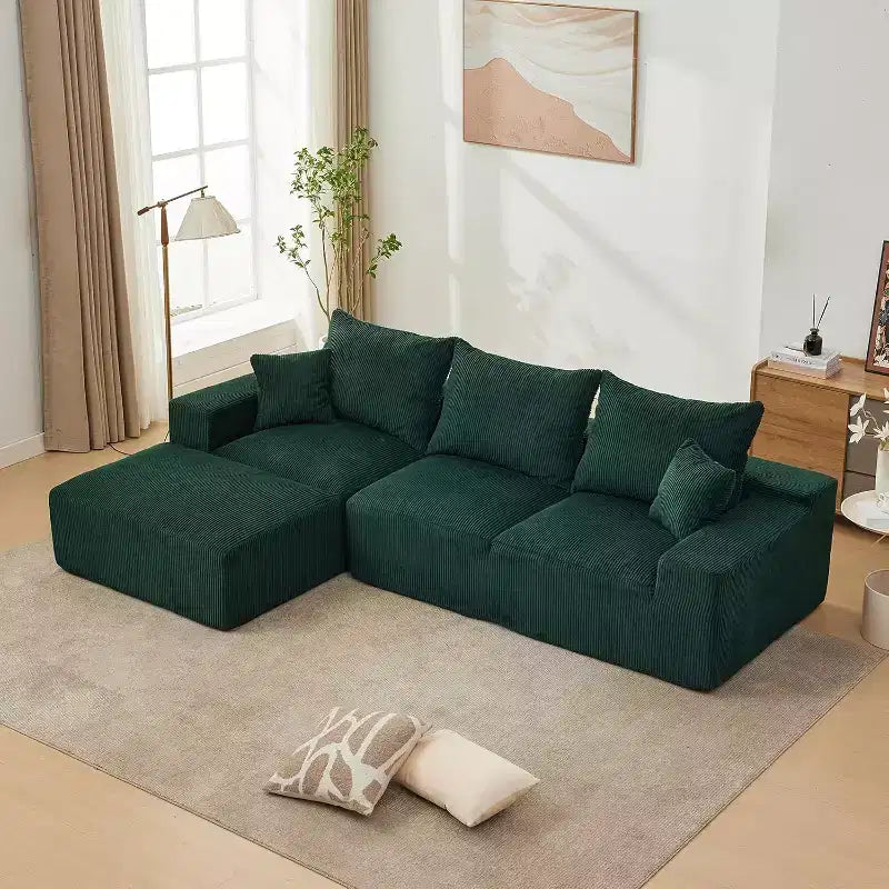 110In Oversized L-Shaped Sofa, Cloud Sectional Couch w/Chaise Throw Pillows, Soft Corduroy Boneless Foam Sofa for Living Rooms, Apartments, Dorms