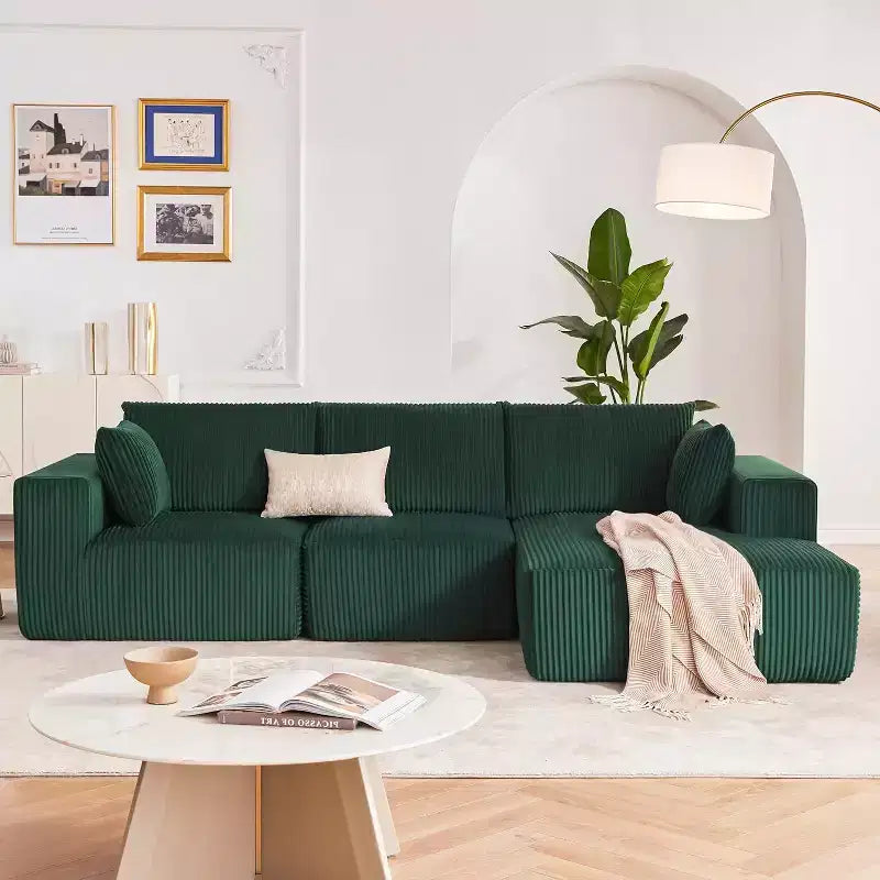 110In Oversized L-Shaped Sofa, Cloud Sectional Couch w/Chaise Throw Pillows, Soft Corduroy Boneless Foam Sofa for Living Rooms, Apartments, Dorms