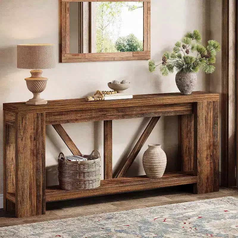 Lantine 70.9-Inch Long Console Table, 2-Tier Farmhouse Sofa Table Behind Couch, Large Entry Console with Storage for Hallway, Foyer