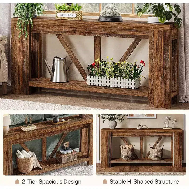 Lantine 70.9-Inch Long Console Table, 2-Tier Farmhouse Sofa Table Behind Couch, Large Entry Console with Storage for Hallway, Foyer