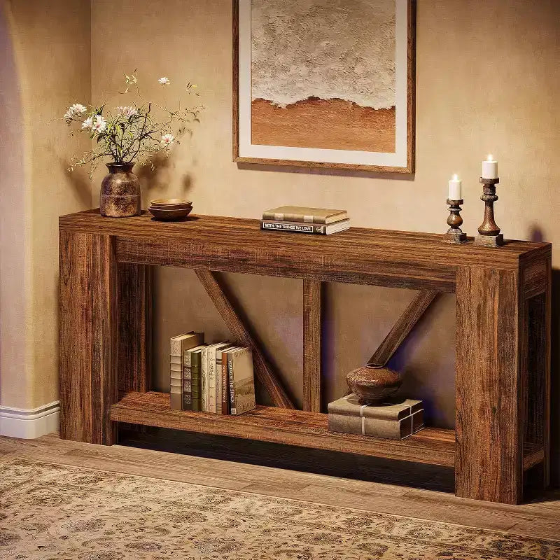 Lantine 70.9-Inch Long Console Table, 2-Tier Farmhouse Sofa Table Behind Couch, Large Entry Console with Storage for Hallway, Foyer