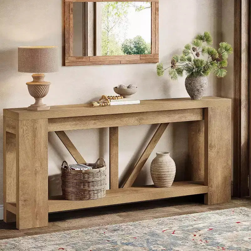 Lantine 70.9-Inch Long Console Table, 2-Tier Farmhouse Sofa Table Behind Couch, Large Entry Console with Storage for Hallway, Foyer