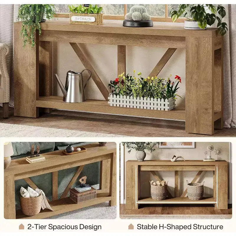 Lantine 70.9-Inch Long Console Table, 2-Tier Farmhouse Sofa Table Behind Couch, Large Entry Console with Storage for Hallway, Foyer