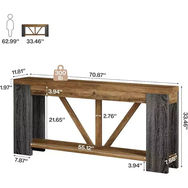 Lantine 70.9-Inch Long Console Table, 2-Tier Farmhouse Sofa Table Behind Couch, Large Entry Console with Storage for Hallway, Foyer