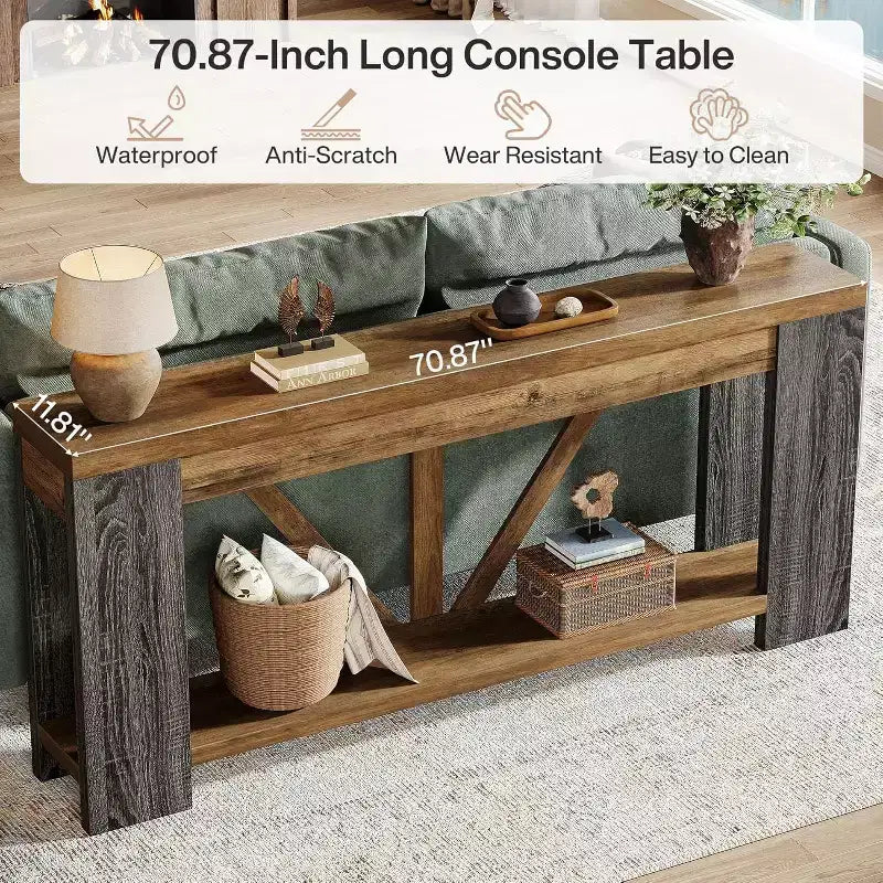 Lantine 70.9-Inch Long Console Table, 2-Tier Farmhouse Sofa Table Behind Couch, Large Entry Console with Storage for Hallway, Foyer