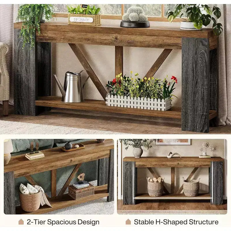 Lantine 70.9-Inch Long Console Table, 2-Tier Farmhouse Sofa Table Behind Couch, Large Entry Console with Storage for Hallway, Foyer