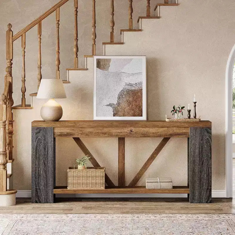 Lantine 70.9-Inch Long Console Table, 2-Tier Farmhouse Sofa Table Behind Couch, Large Entry Console with Storage for Hallway, Foyer