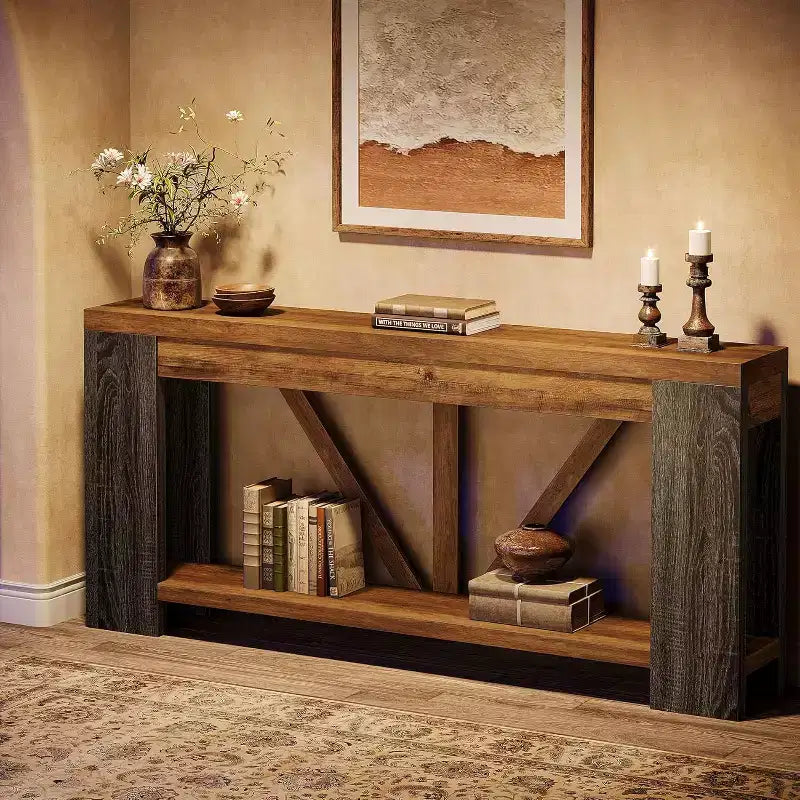 Lantine 70.9-Inch Long Console Table, 2-Tier Farmhouse Sofa Table Behind Couch, Large Entry Console with Storage for Hallway, Foyer